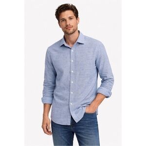 Piombo Slim Chambray Blue Linen Long Sleeve Button Down Shirt